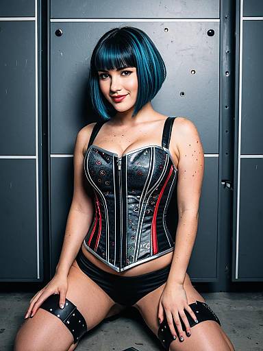 Woman in Sci-Fi Faux Leather Corset and Low-Rise Briefs