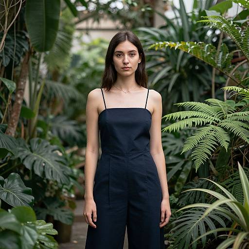Woman Standing Among Lush Plants