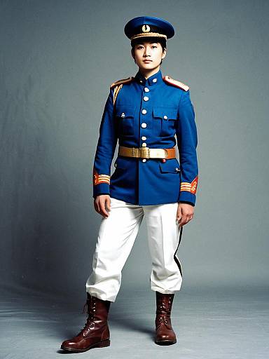 Woman in Blue Military Uniform Costume