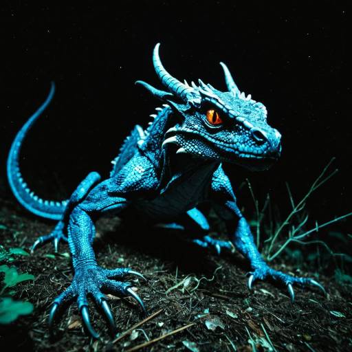 Luminescent Blue Dragon at Night