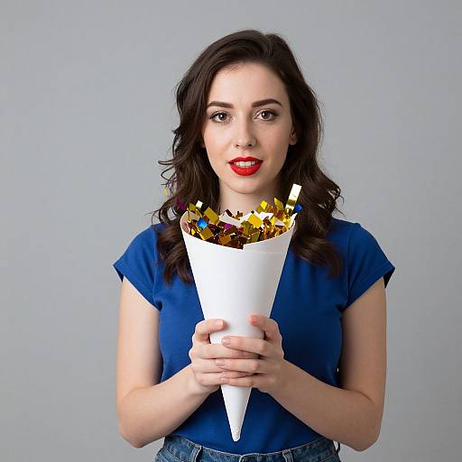 Woman Holding Confetti Cone