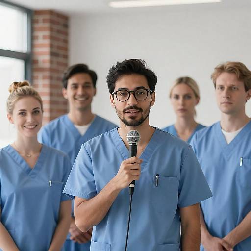 Healthcare Professionals Speaking with Microphone