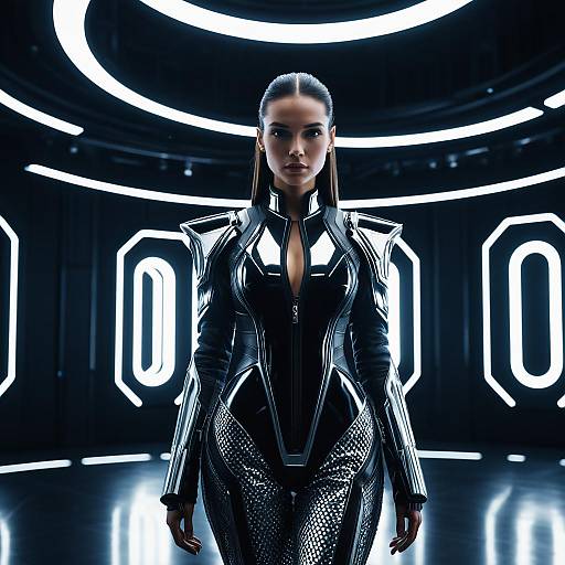 Futuristic Woman in High-Tech Suit