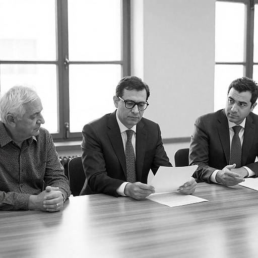 Black-and-White Meeting of Three Men