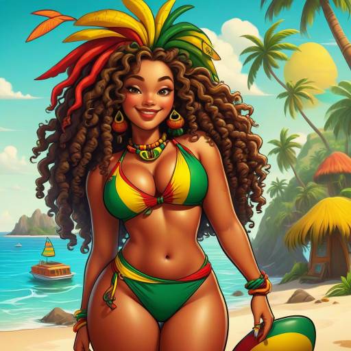 Rastafarian Woman on Tropical Beach