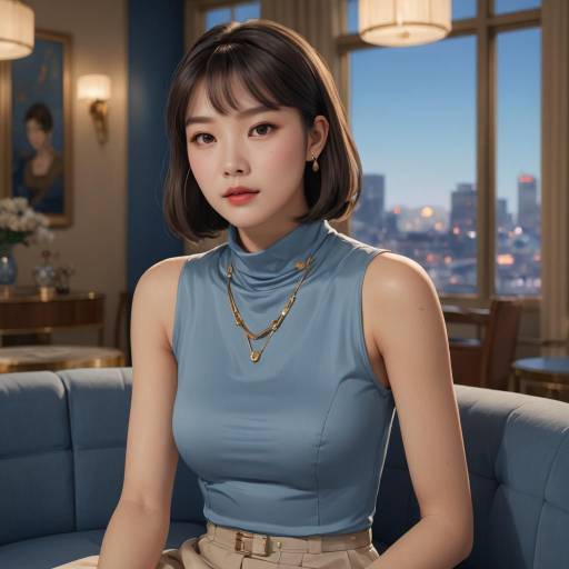 Elegant Woman Sitting on Sofa Indoors