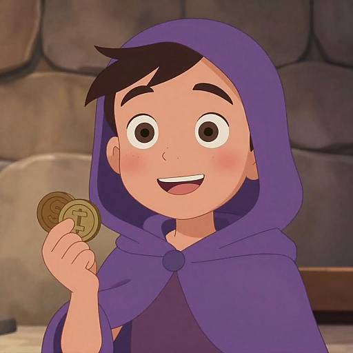 Cheerful Boy in Purple Cloak Animation
