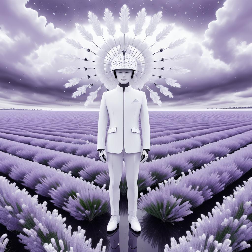 Surreal Robot Man in Lavender Field