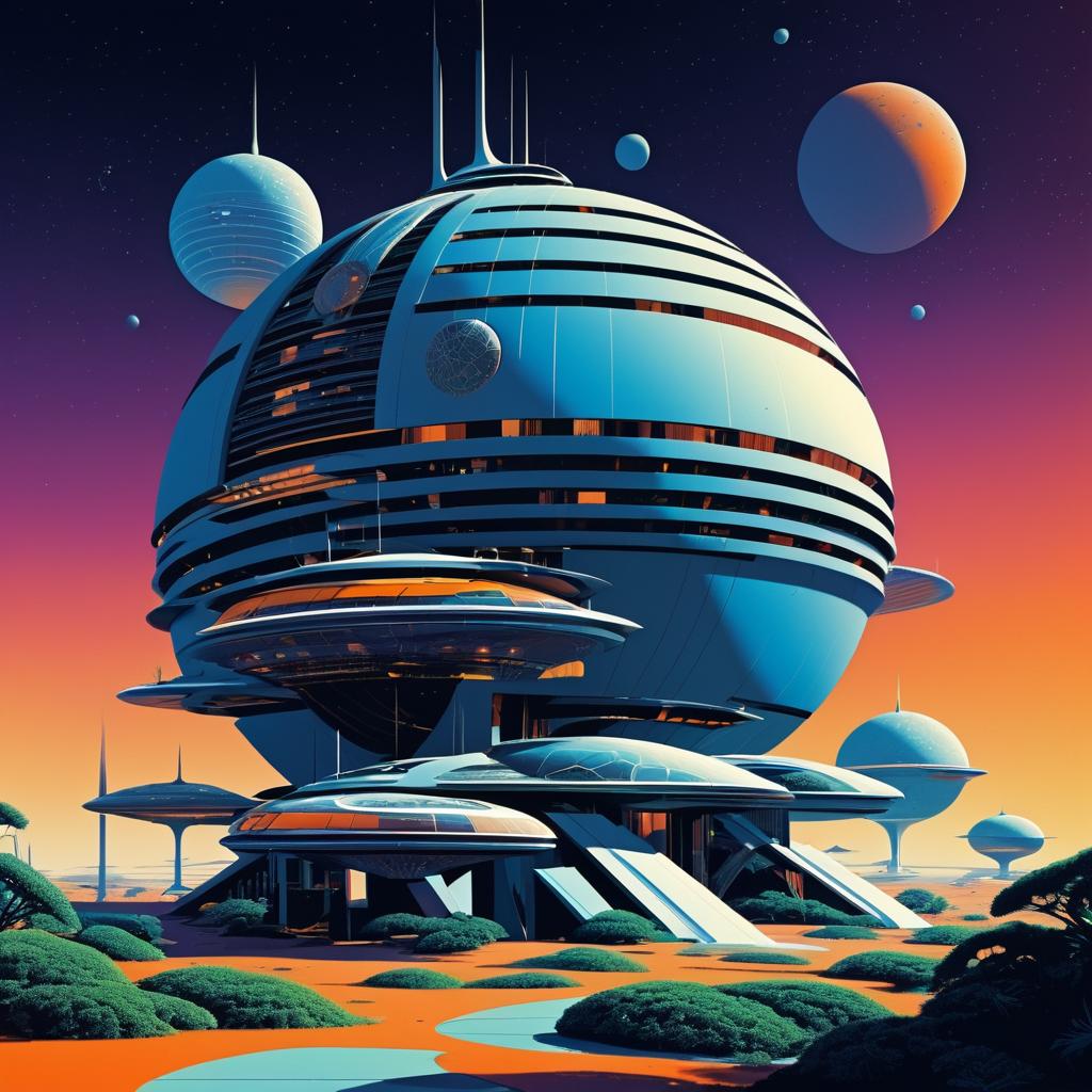 Futuristic 70s Afrofuturist Space Habitat