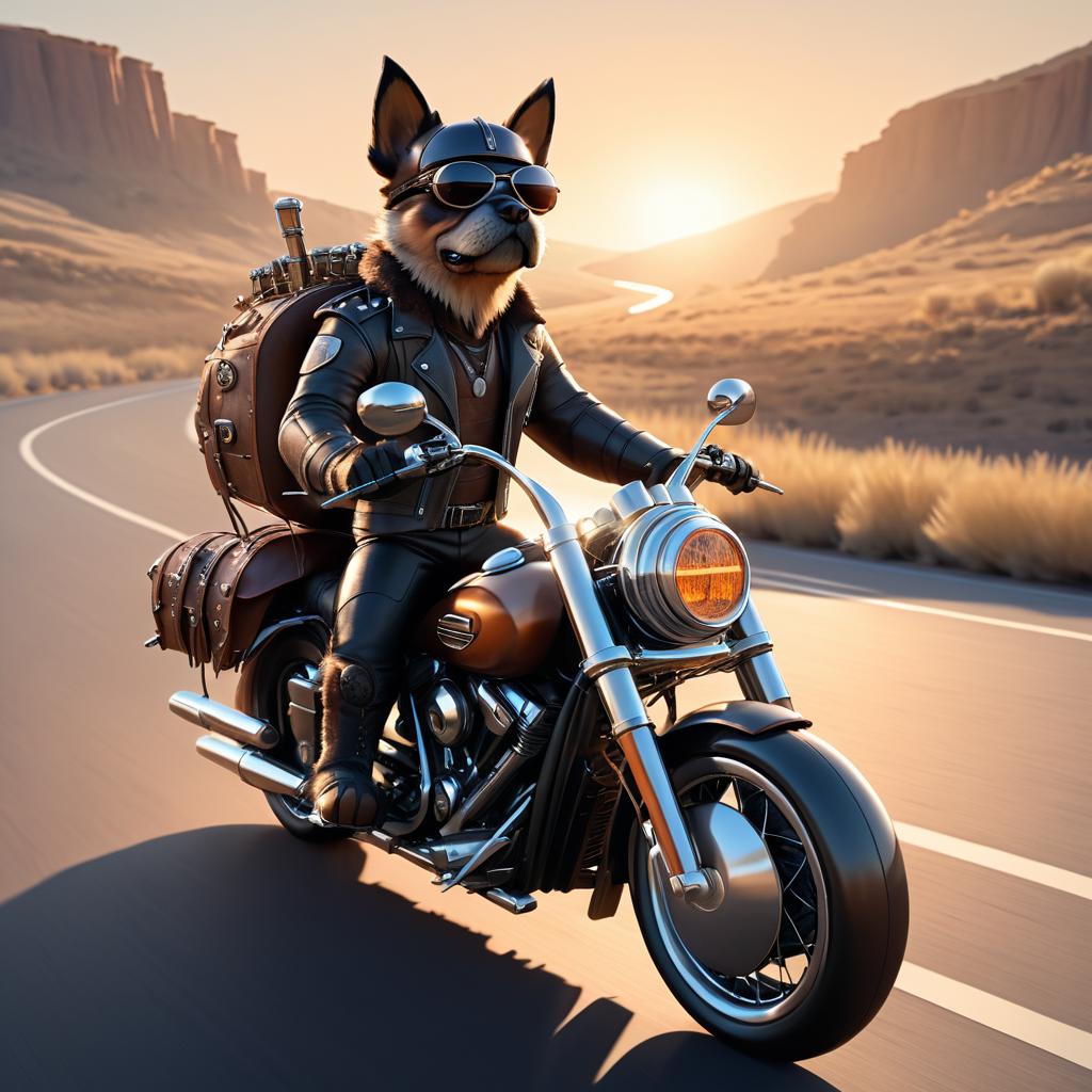 Biker Dog on a Harley at Sunset