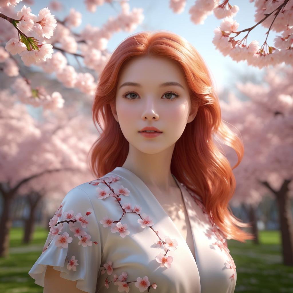 Elegant Woman Amidst Blooming Cherry Blossoms