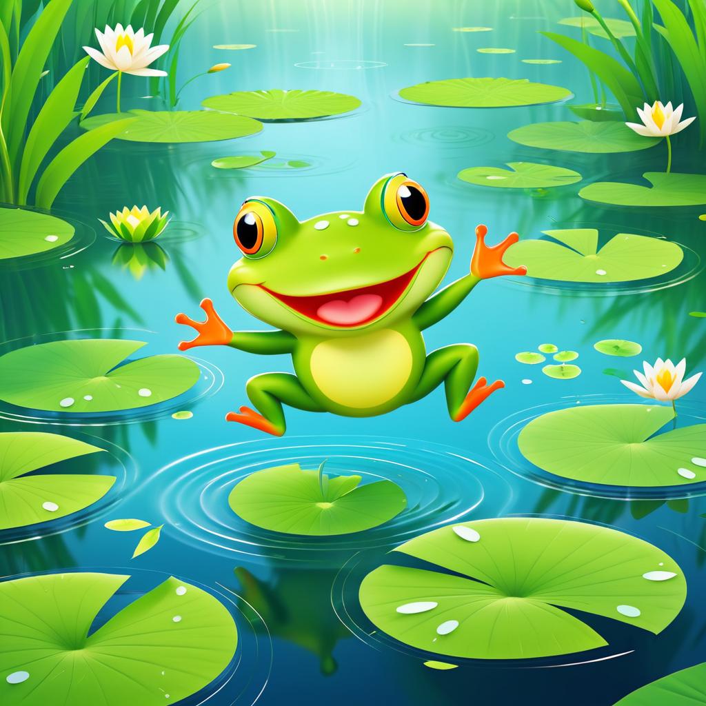 Cheerful Frog Leaping in a Tranquil Pond