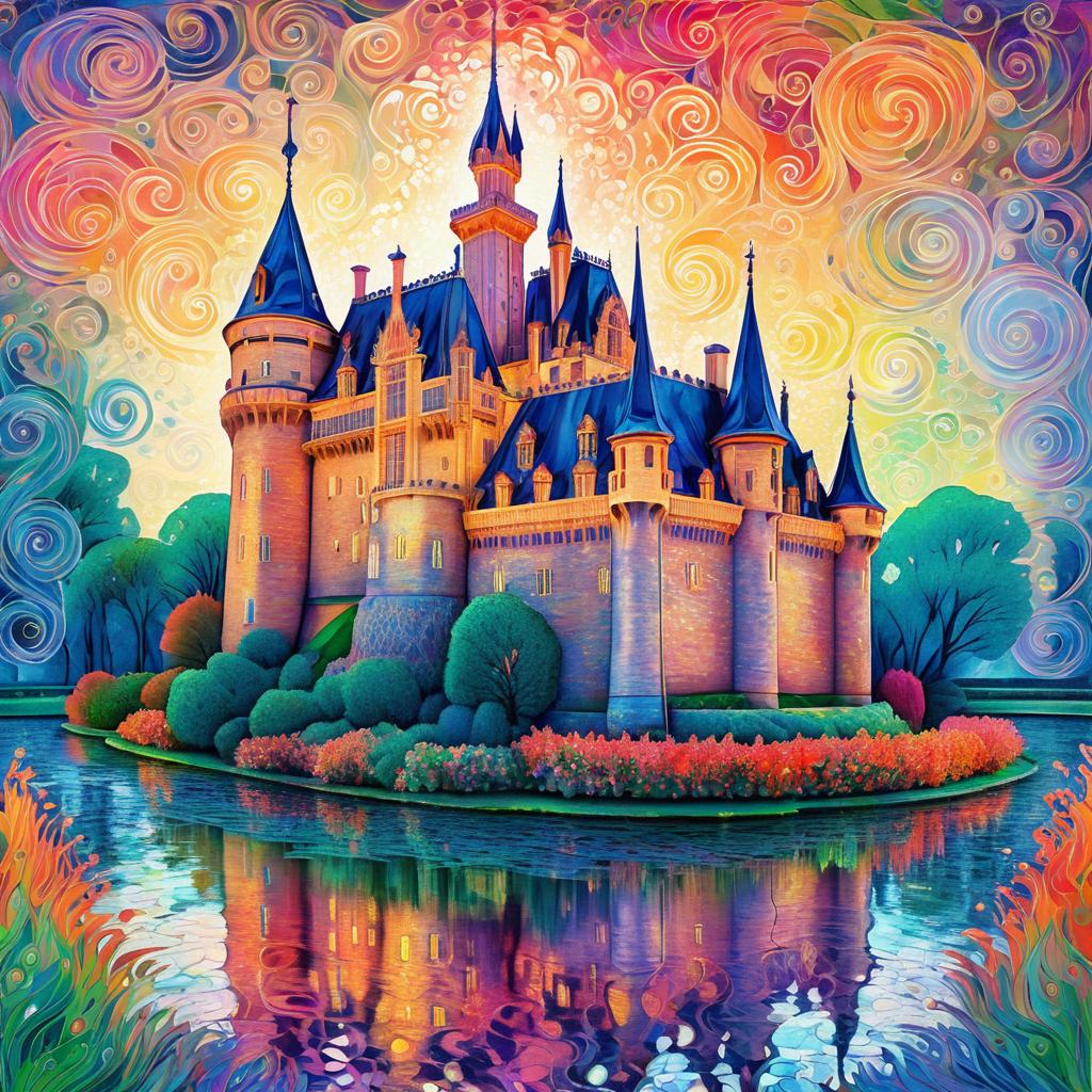 Vibrant Neo-Impressionist Castle Drawing