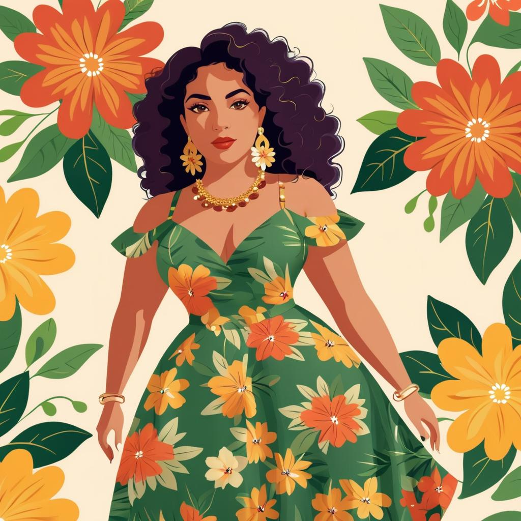 Vibrant Full-Body Hispanic Cartoon Woman