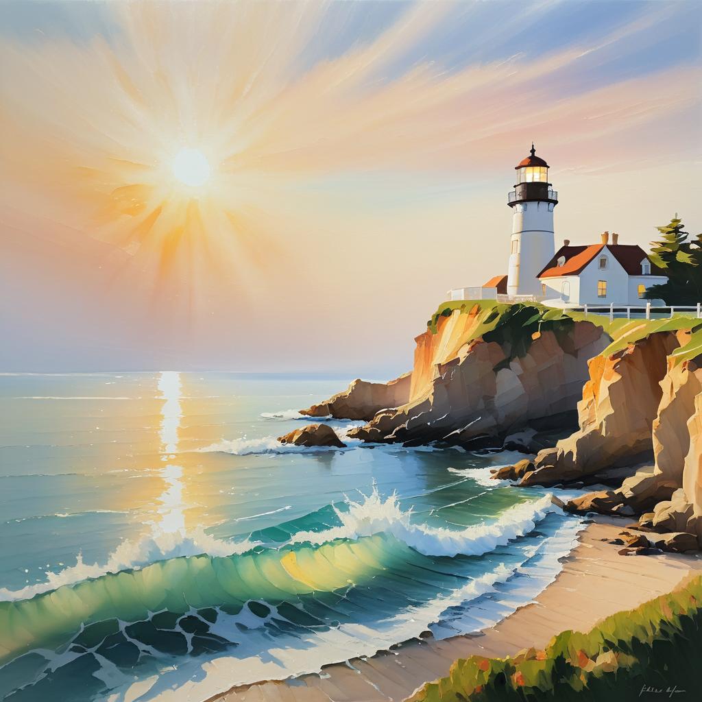 Serene Coastal Cliff with Lighthouse Painting