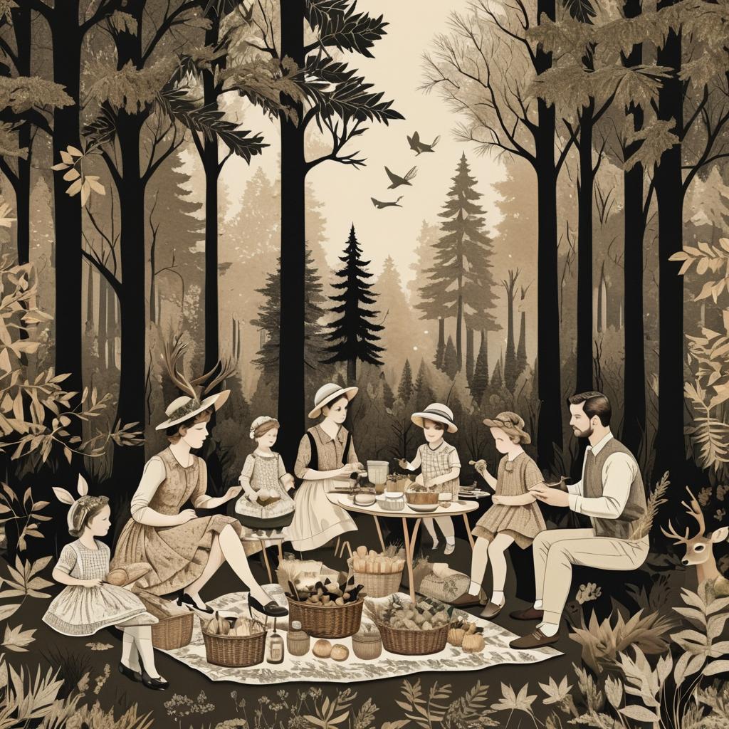 Vintage Botanical Family Picnic Illustration