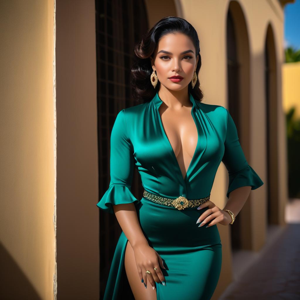 Elegant Latin Woman Portrait in Jewel Tones