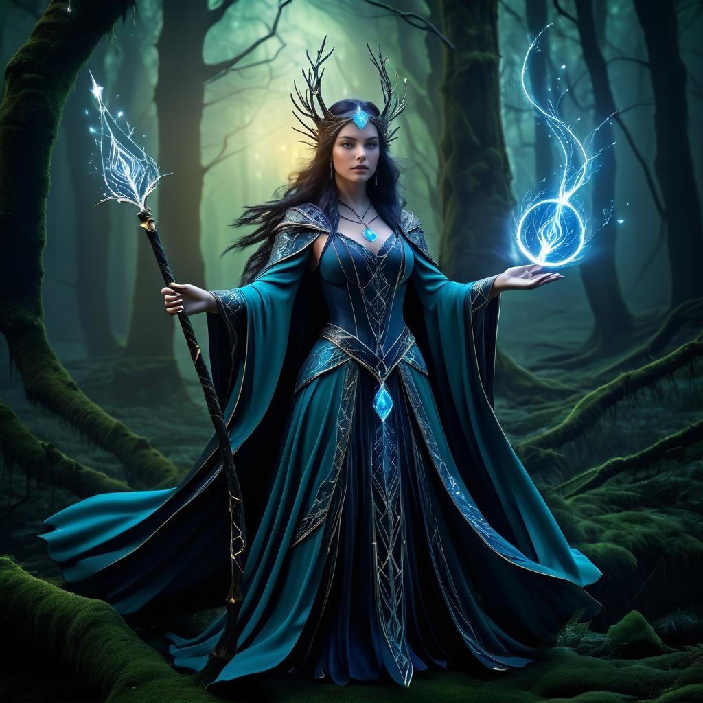 Mysterious Sorceress in Enchanted Forest