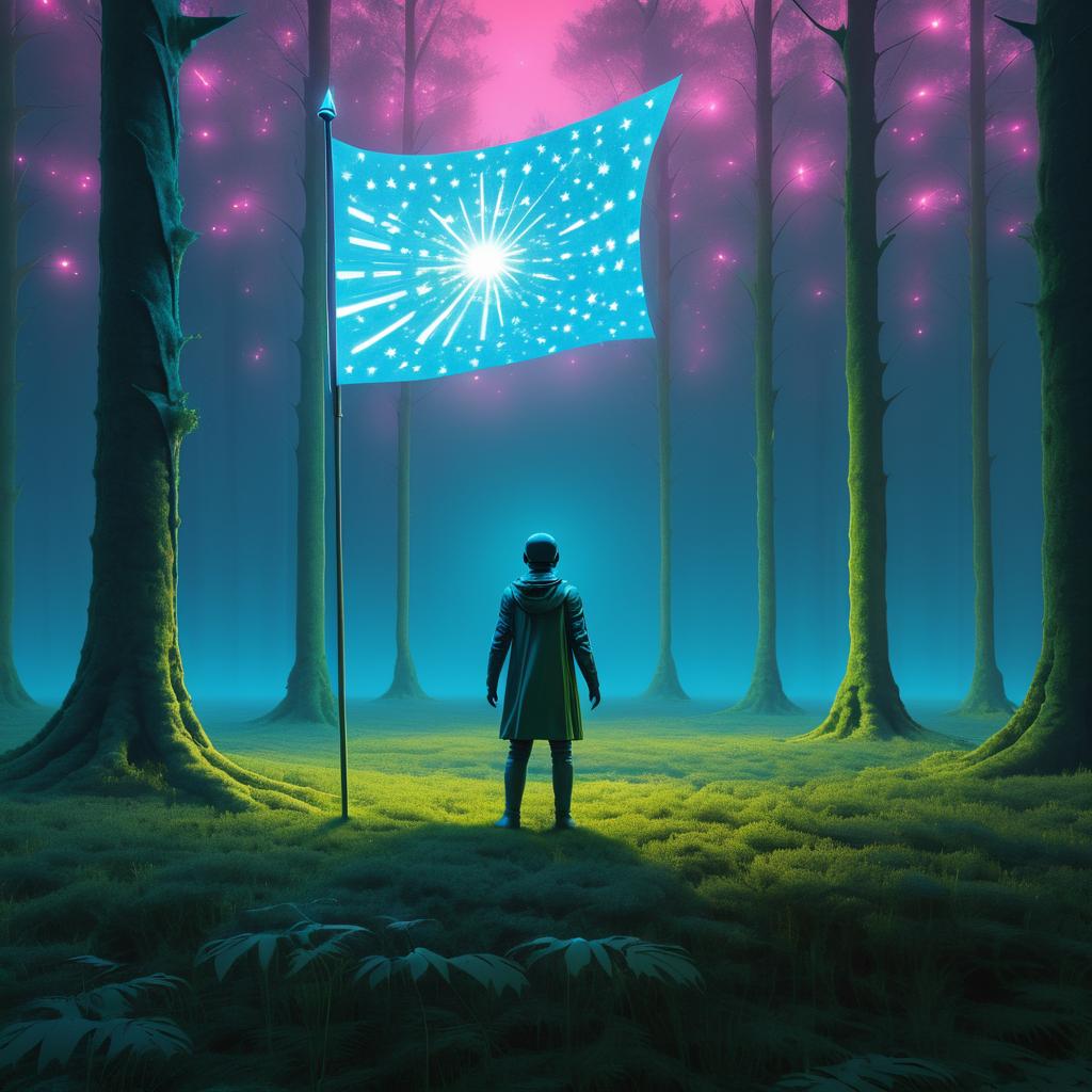 Futuristic Transformation in Glowing Forest