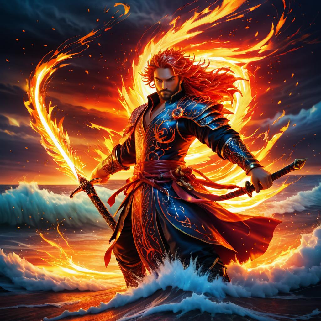 Flaming Sword amidst Stormy Sea Art