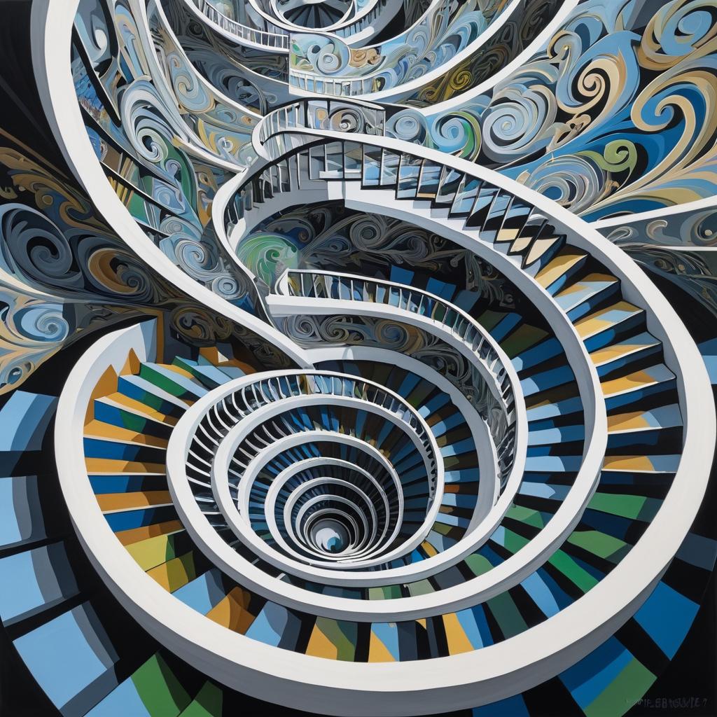 Surreal Escher-Inspired Spiral Staircase Art