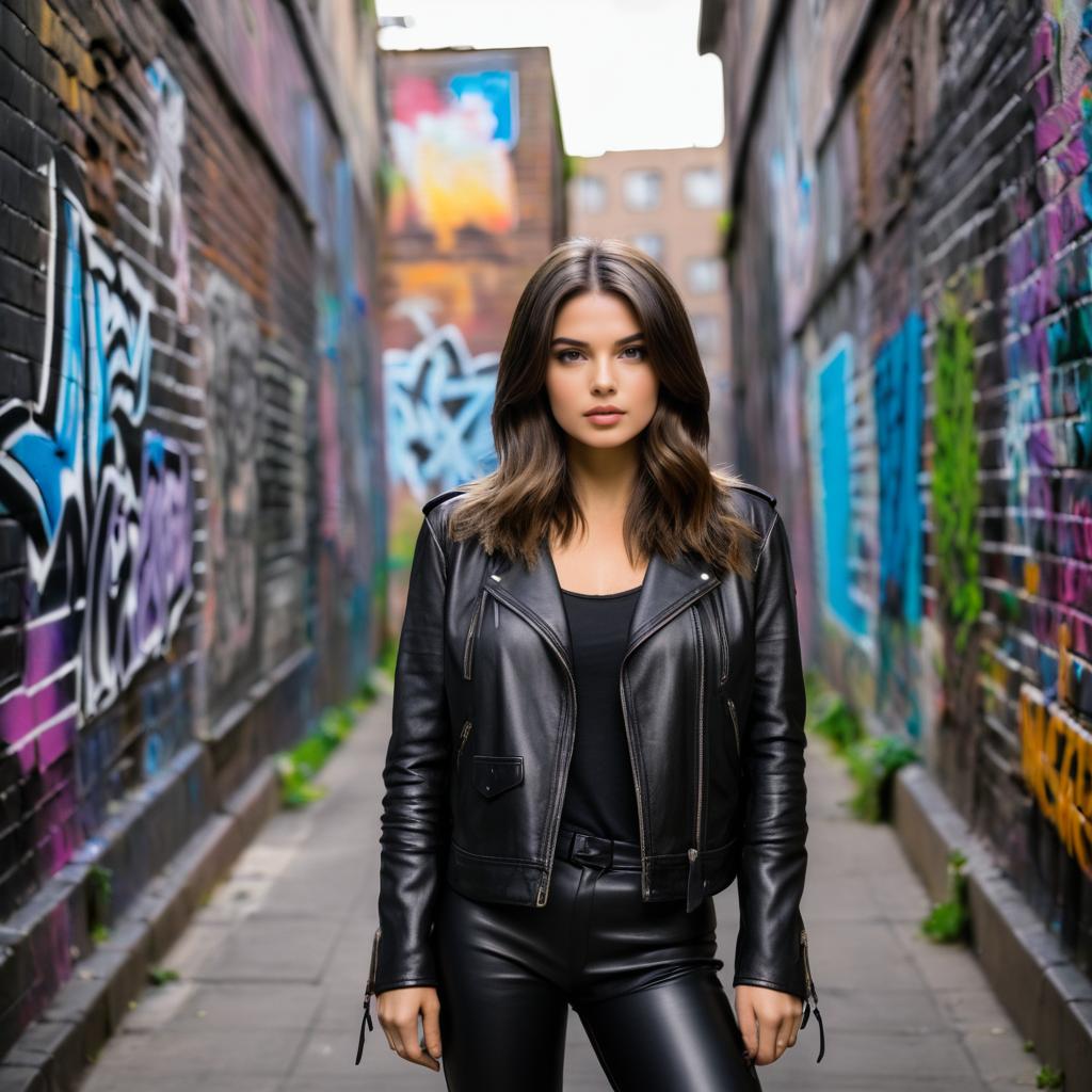 Urban Woman in Leather Jacket Portrait