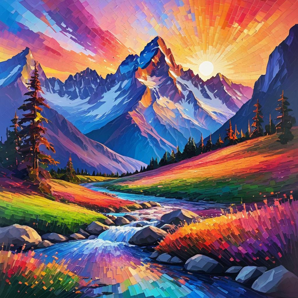 Majestic Sunset Mountain Range in Impressionism