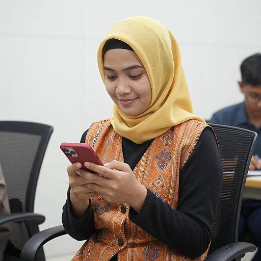 Smiling Asian Woman in Yellow Hijab