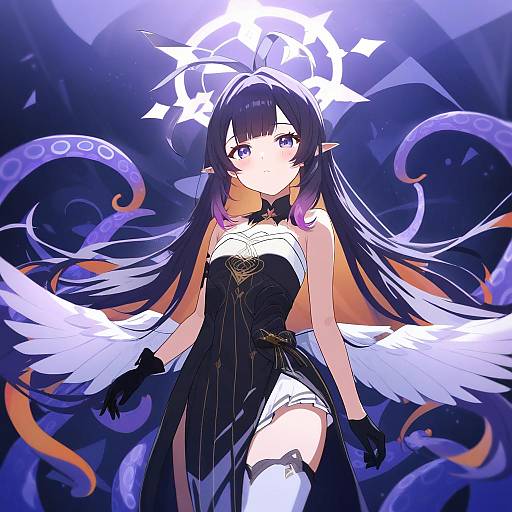 Illustration of Ao-chan (ninomae ina'nis), hololive in the style of Haniwa (leaf garden)