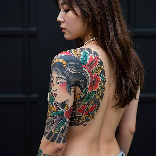 Young Asian Woman with Japanese Tattoo