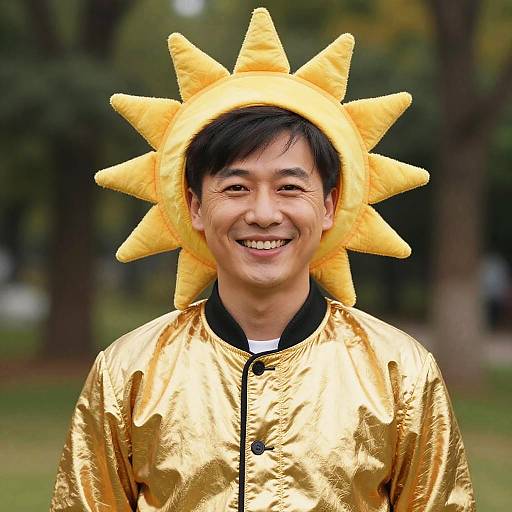 Joyful Man in Golden Jacket Portrait