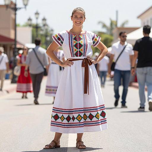 Vibrant Festival Dress on Sunlit Street