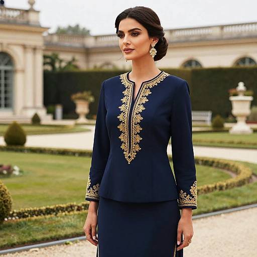Elegant Woman in Navy Blue Embroidery