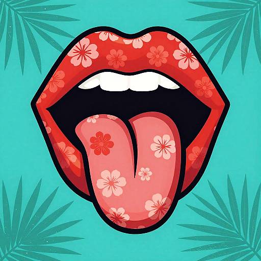 Pop Art Floral Lips with Tongue