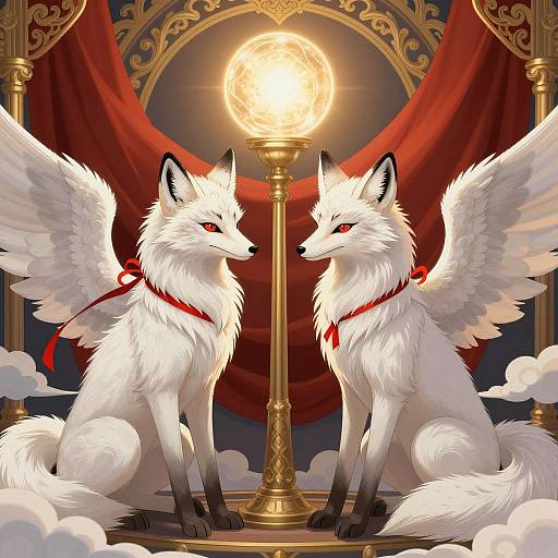 Winged Foxes with Golden Orb Illustration