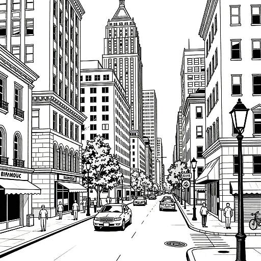 Black and White Urban Cityscape Coloring