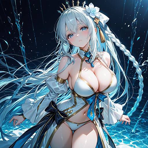 Illustration of Morgan le fay (water princess) (fate), fate/grand order in the style of Mura karuki