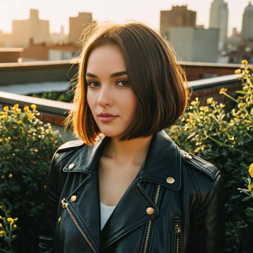 Fashion Model with Chin-Length Bob on Rooftop Garden