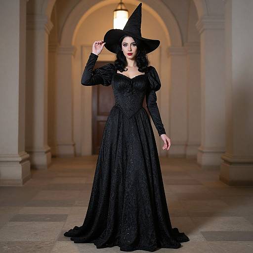 Elegant Witch in Black Dress