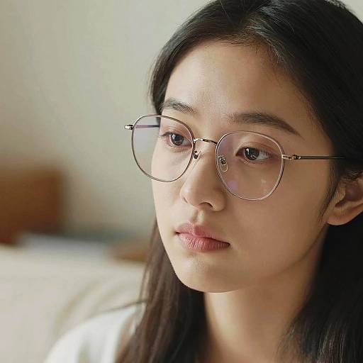 Thoughtful Asian Girl with Glasses Portrait