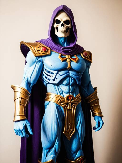 Man in Skeletor Cosplay Costume