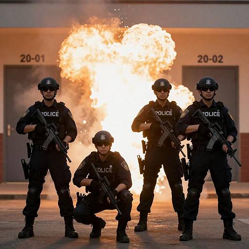 Tactical Police Officers in Action Scene