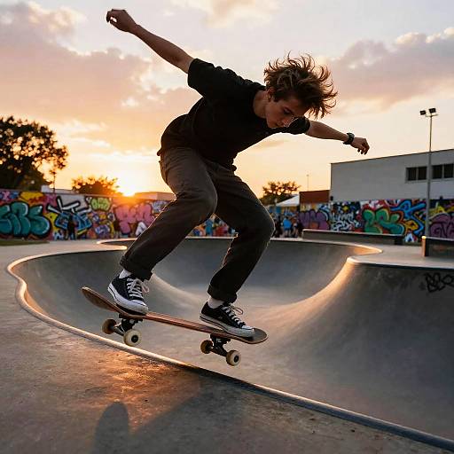 Skateboarder Performing Tricks at Sunset