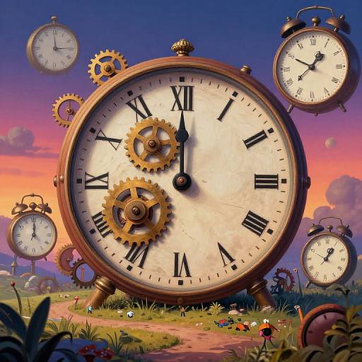 Surreal Dreamscape with Colossal Clock