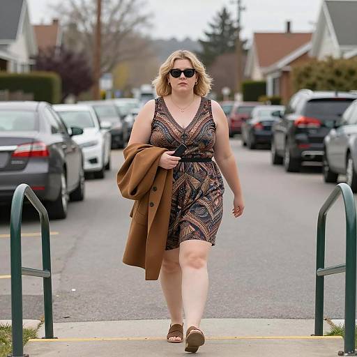 Stylish Plus-Sized Woman in Suburbia