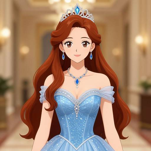 Regal Anime Woman in Blue Gown