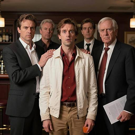 Group of Men in Dimly Lit Room