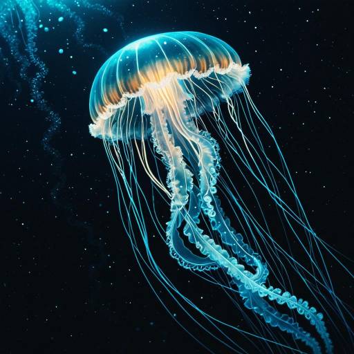 Bioluminescent Jellyfish in Deep Sea