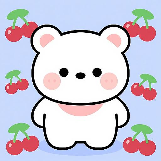 Cute Kawaii Bear with Cherries Illustration