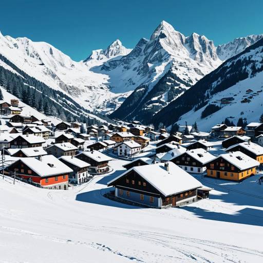 Snowy Alpine Village with Mountain Peaks